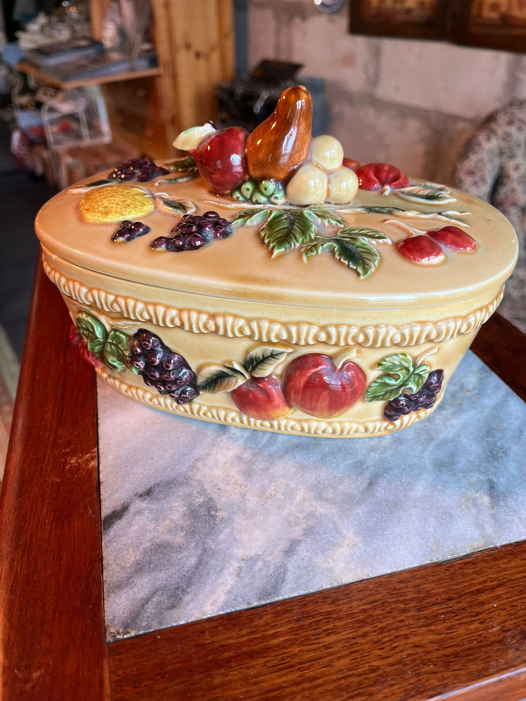 Antique Italian hand-painted ceramic fruit box
