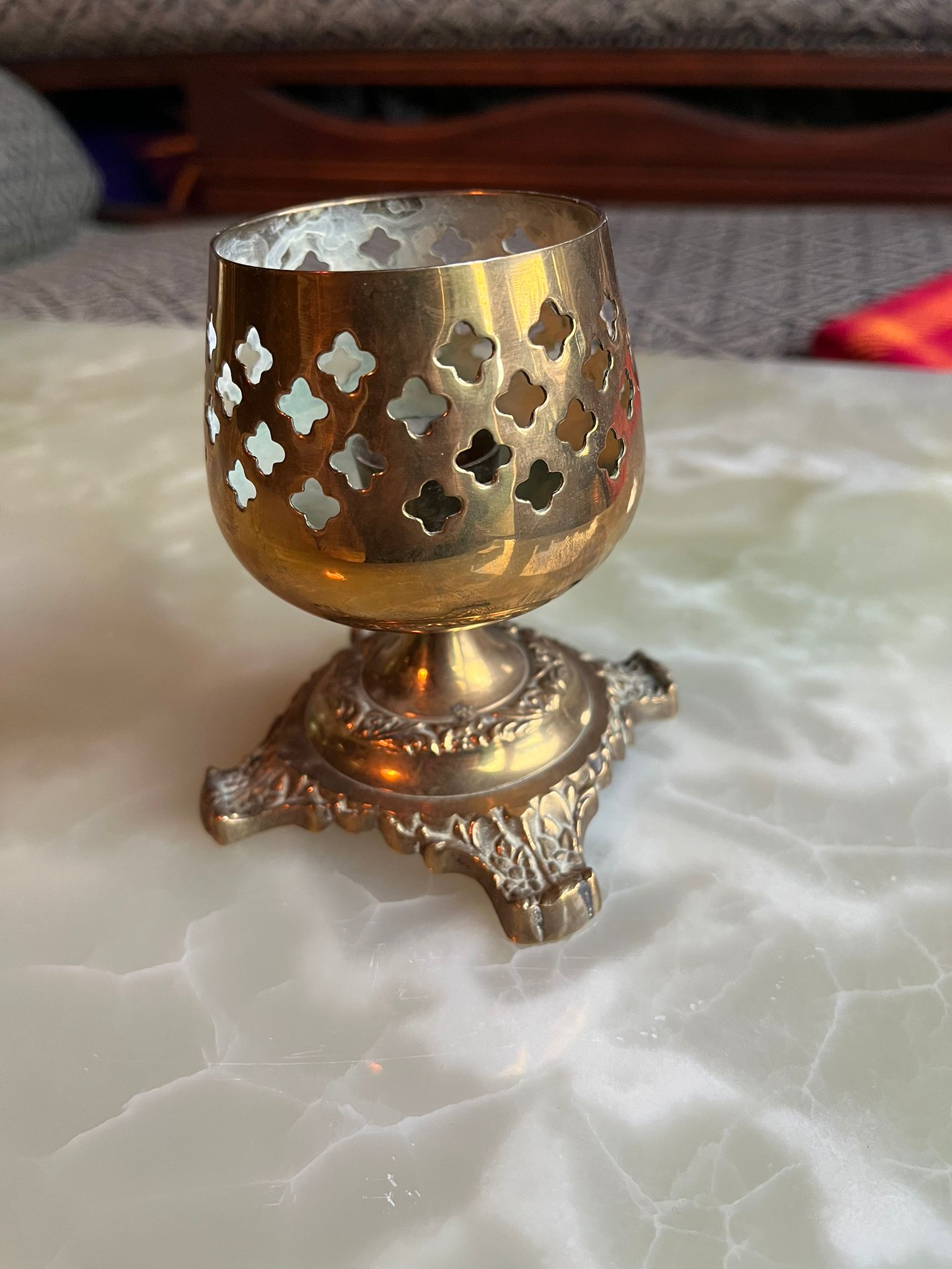 Antique brass candle or lamp holder