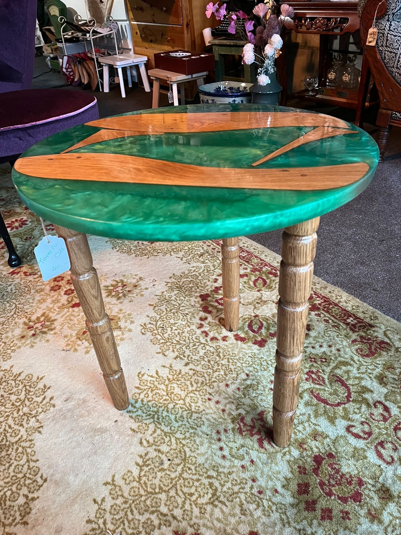 Handcrafted epoxy resin and oak side table