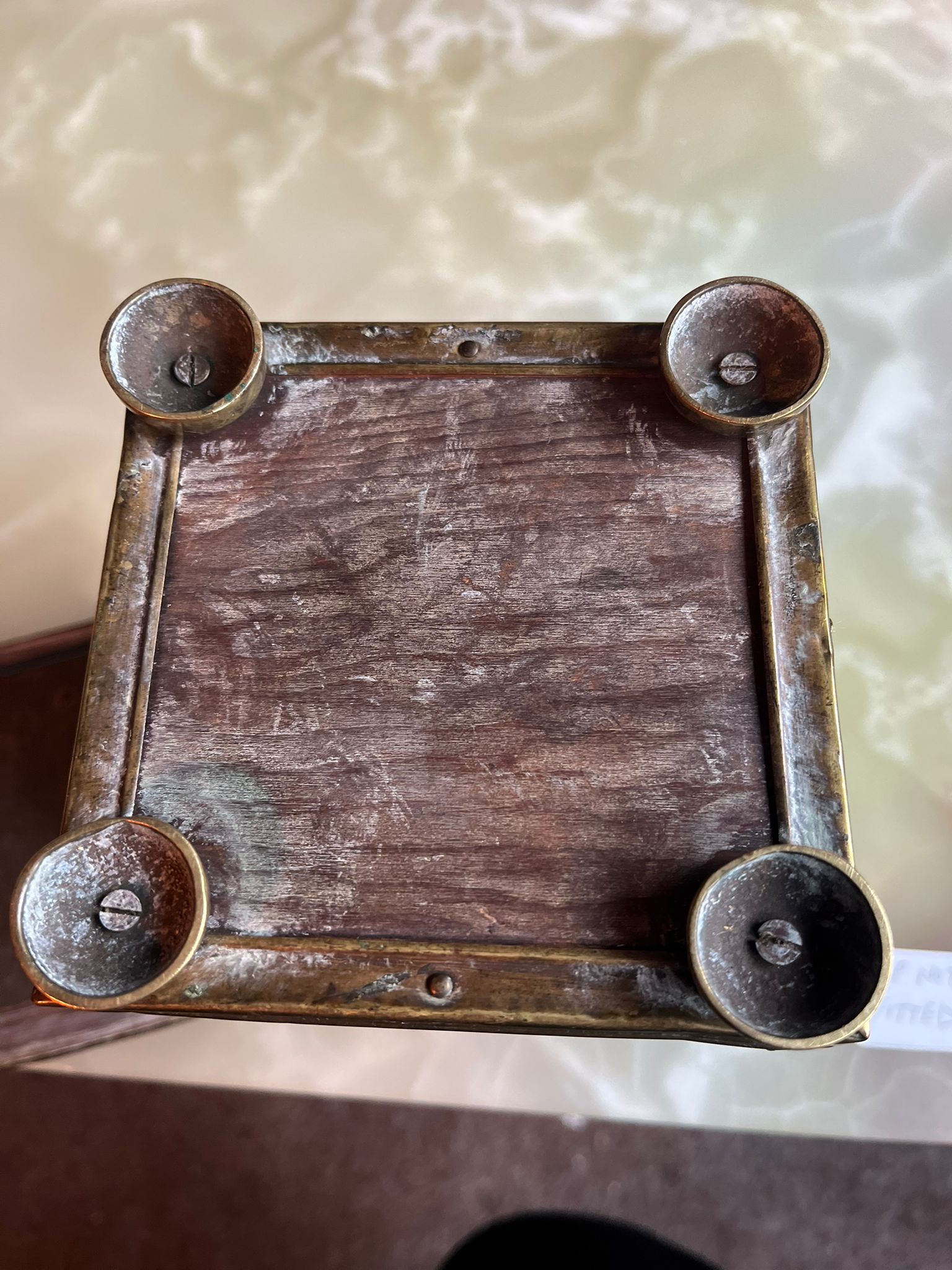 Antique brass tea box with sailing ship relief