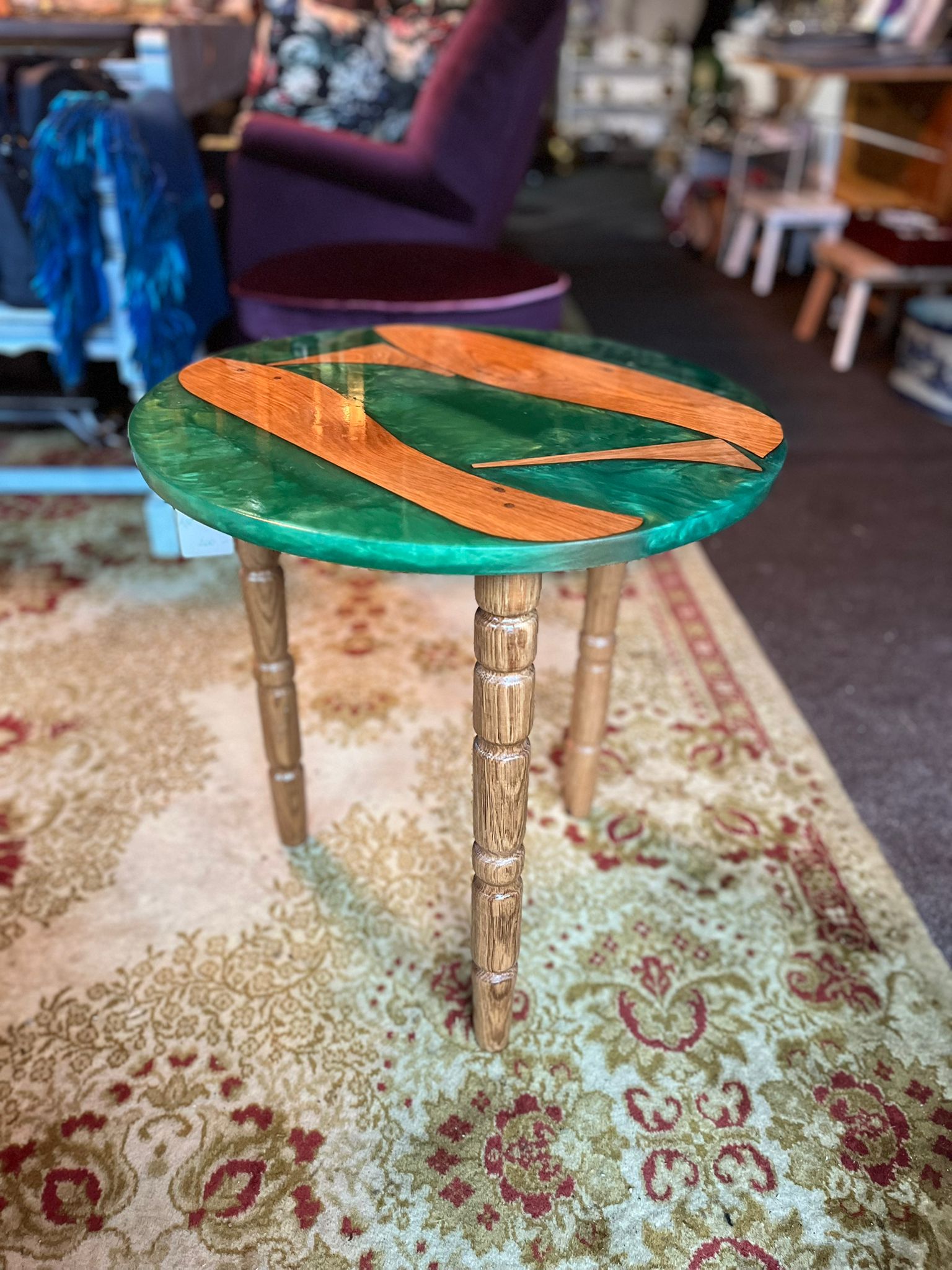Handcrafted epoxy resin and oak side table
