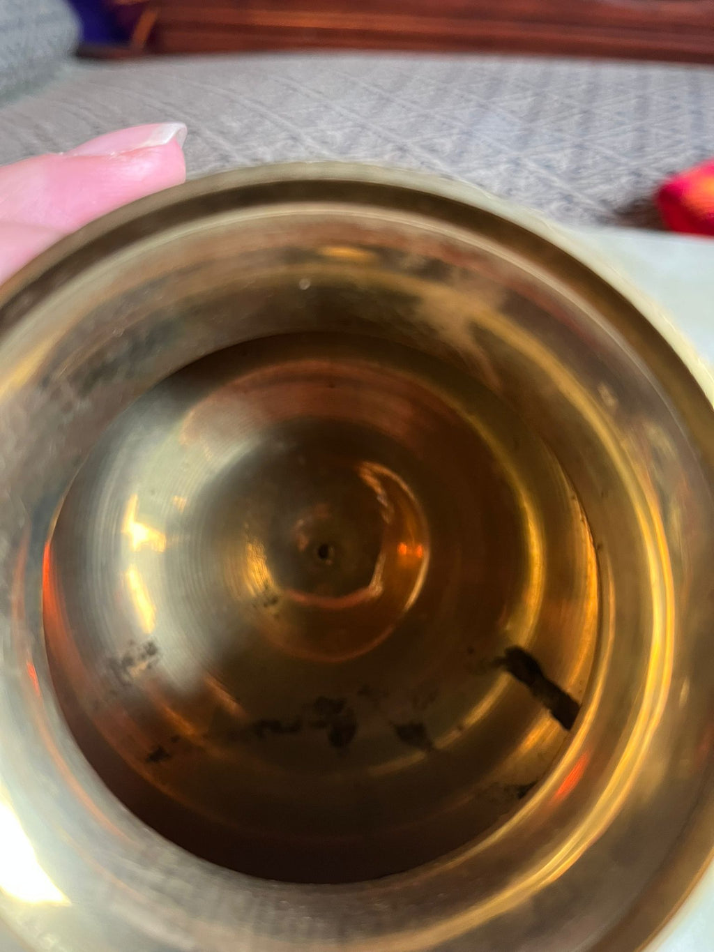 Vintage brass and enamel teapot with floral engraving