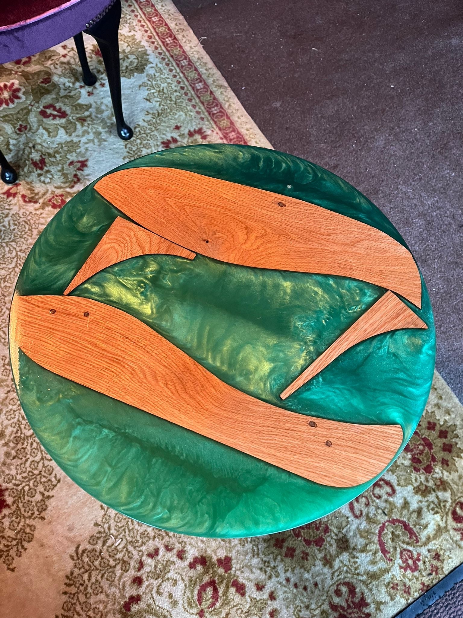 Handcrafted epoxy resin and oak side table