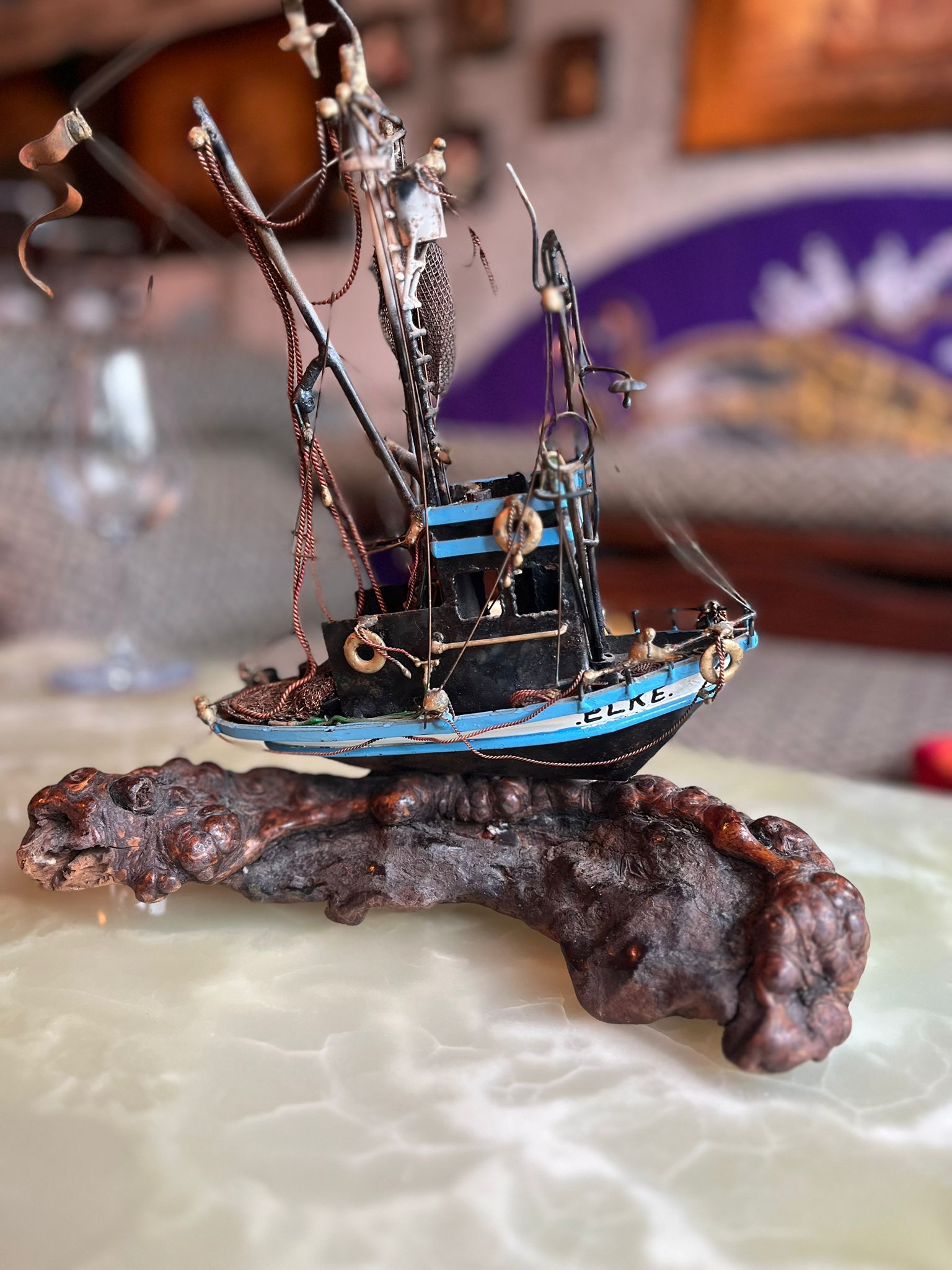 Handmade Metal Fishing Boat Sculpture