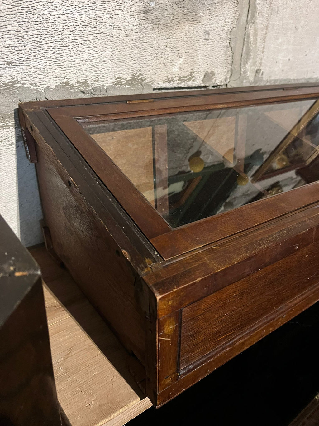 Antique oak and glass wall-mounted display cabinet