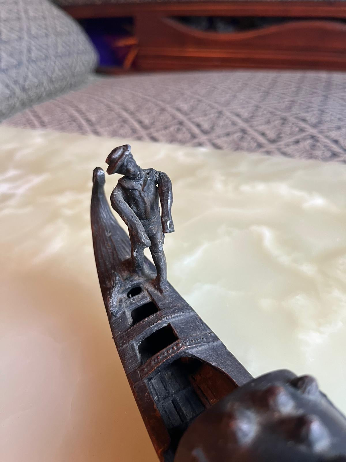 Vintage hand carved stone gondola figurine – Venice souvenir