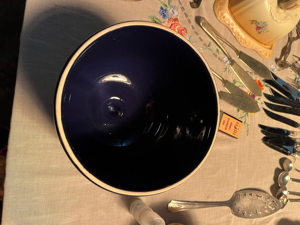 Vintage dark blue ceramic dome lid