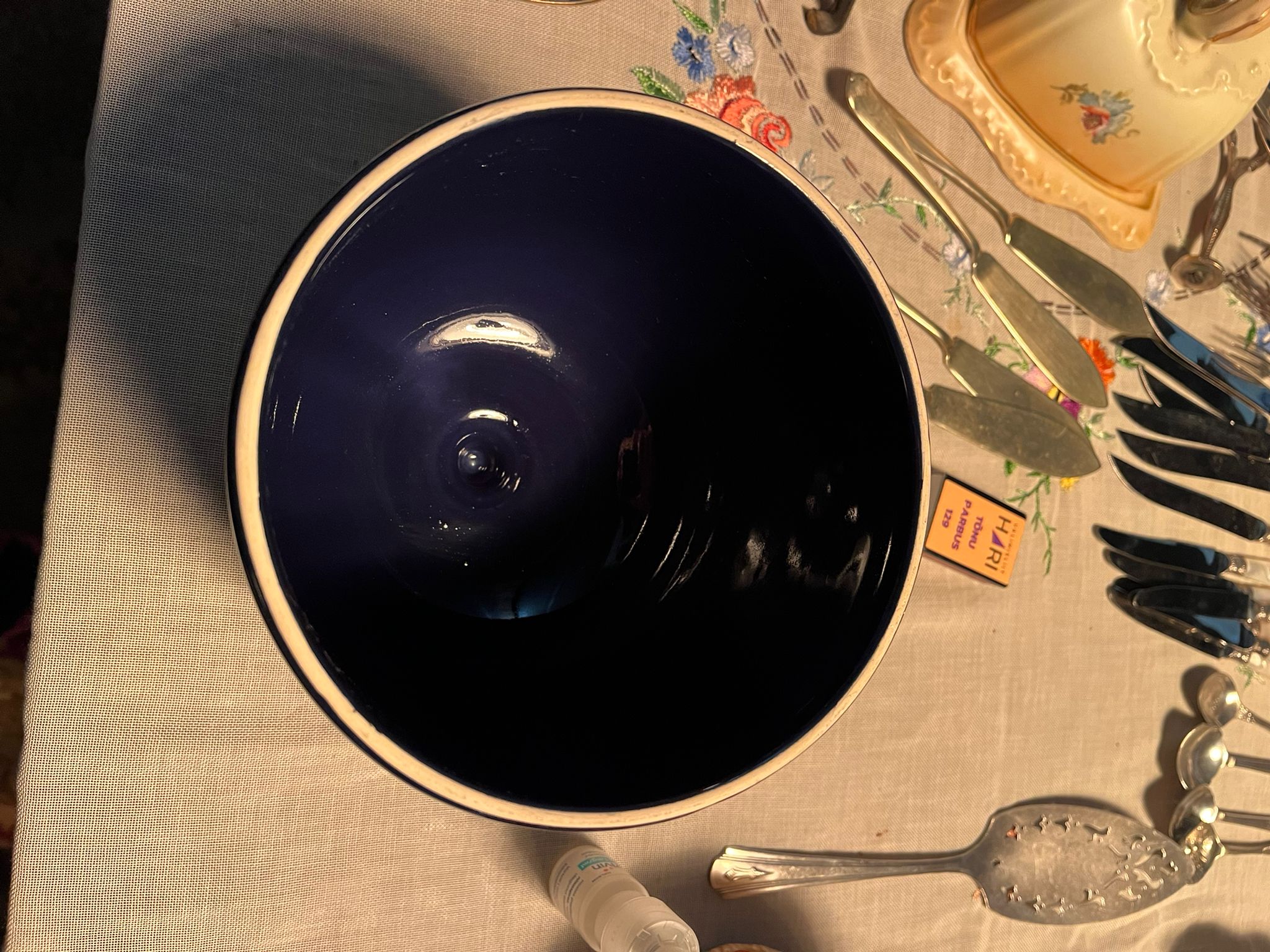 Vintage dark blue ceramic dome lid