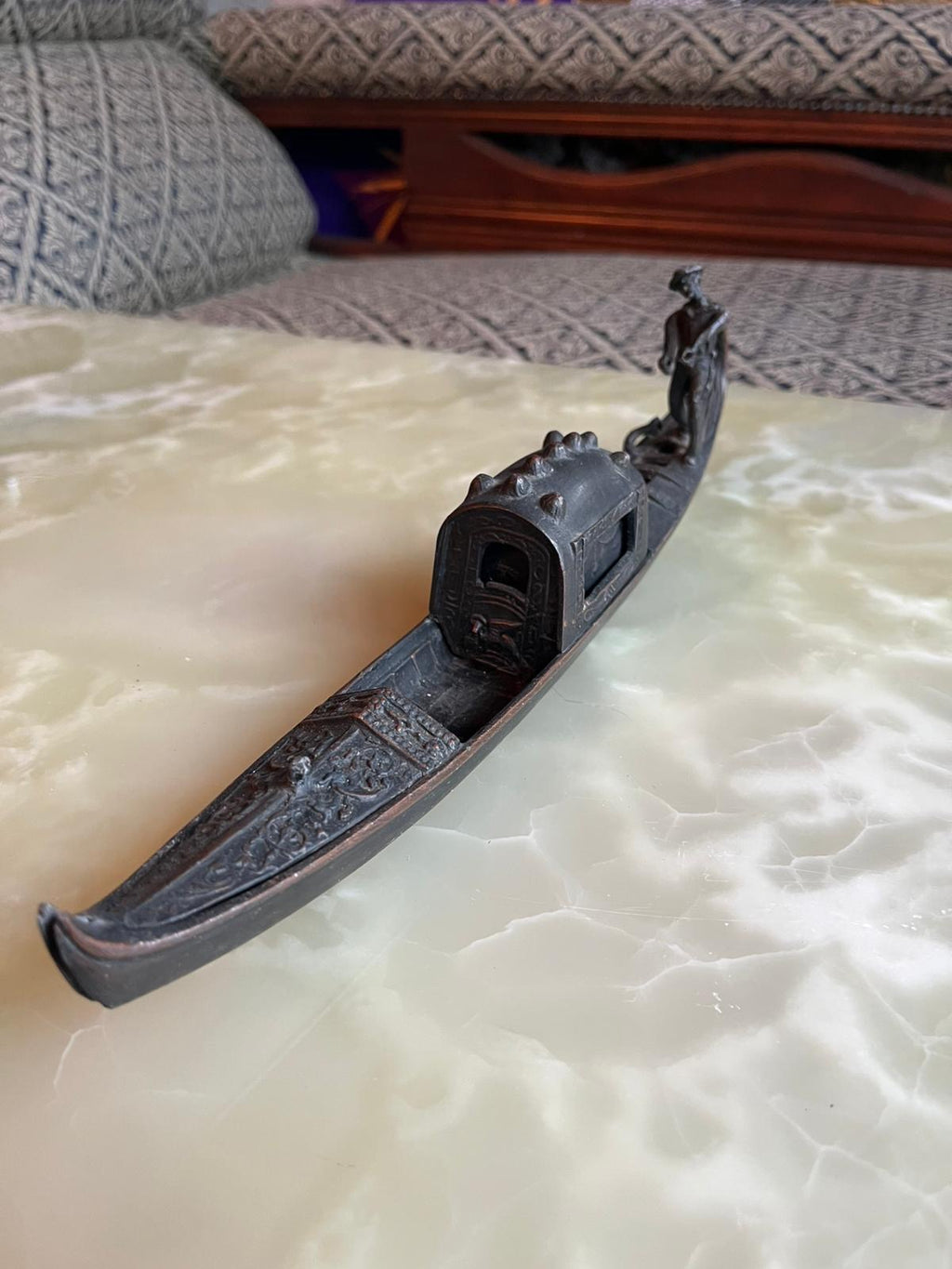 Vintage hand carved stone gondola figurine – Venice souvenir