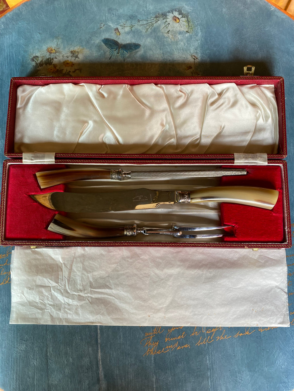 Antique butchering set – genuine horn handles