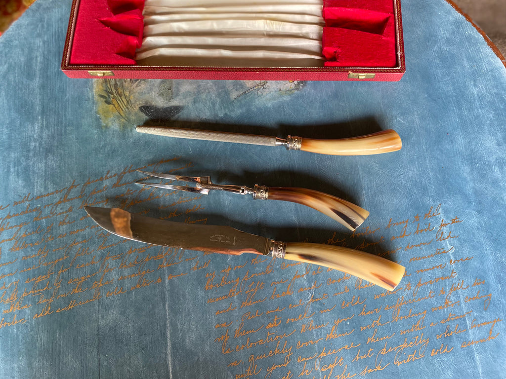Antique butchering set – genuine horn handles