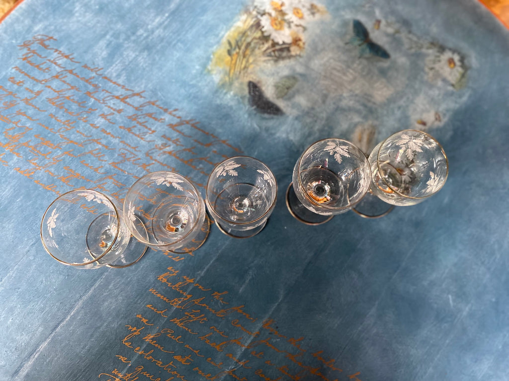 Vintage engraved wine liqueur glasses (5 pcs)