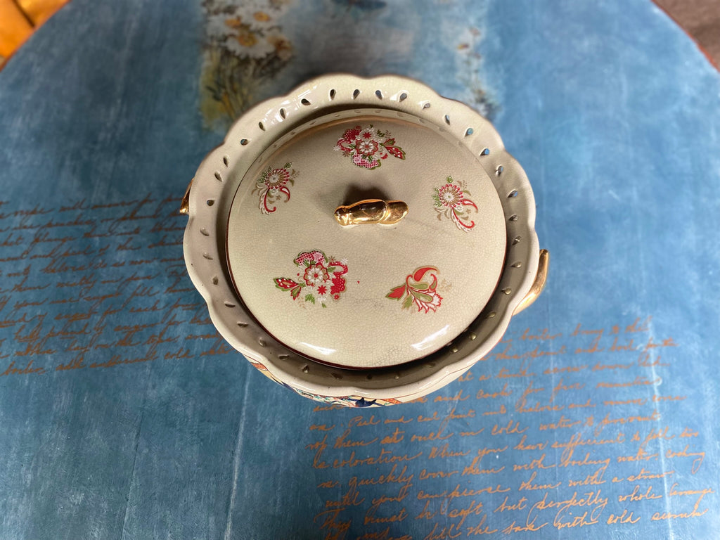 Vintage oriental style ceramic container with lid