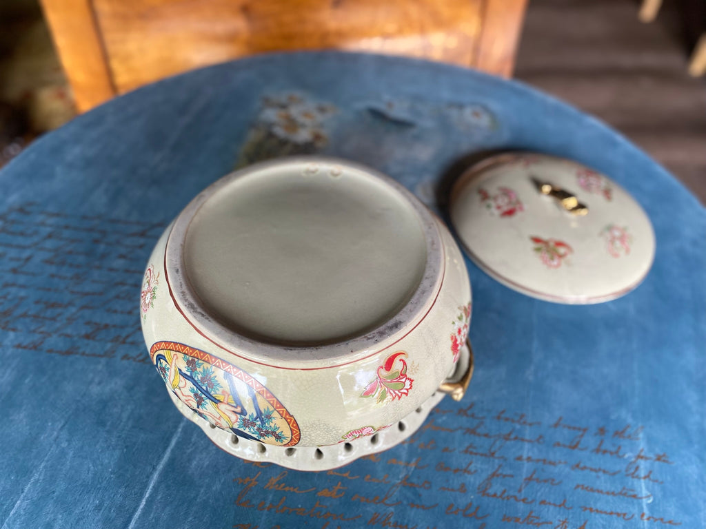 Vintage oriental style ceramic container with lid
