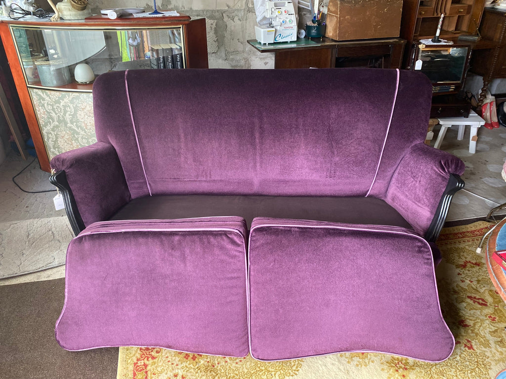 Restored vintage plum purple velvet sofa