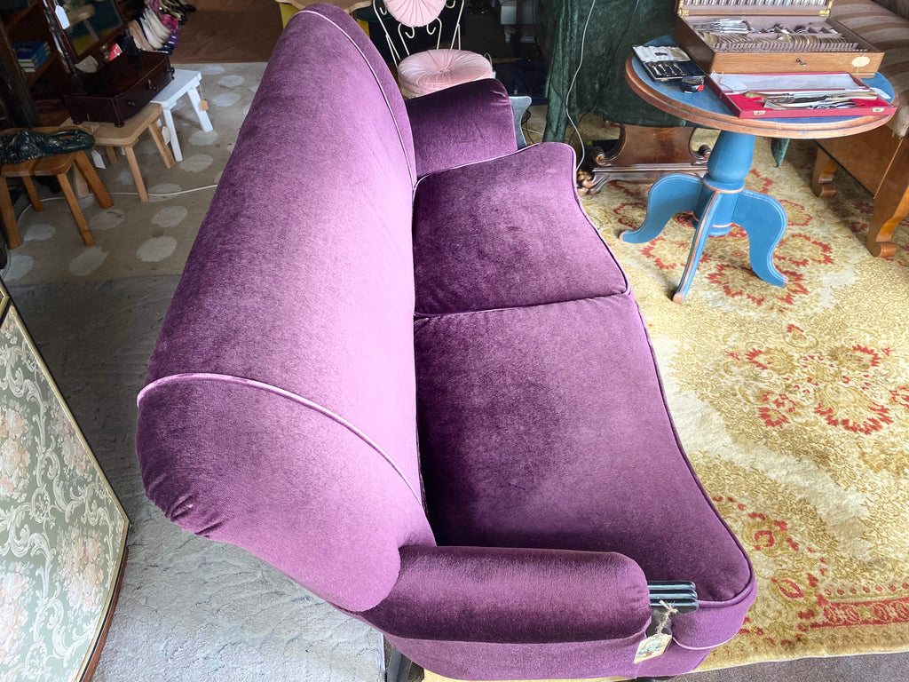 Restored vintage plum purple velvet sofa