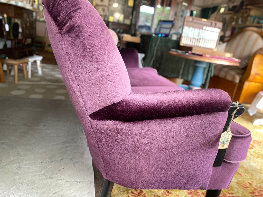 Restored vintage plum purple velvet sofa