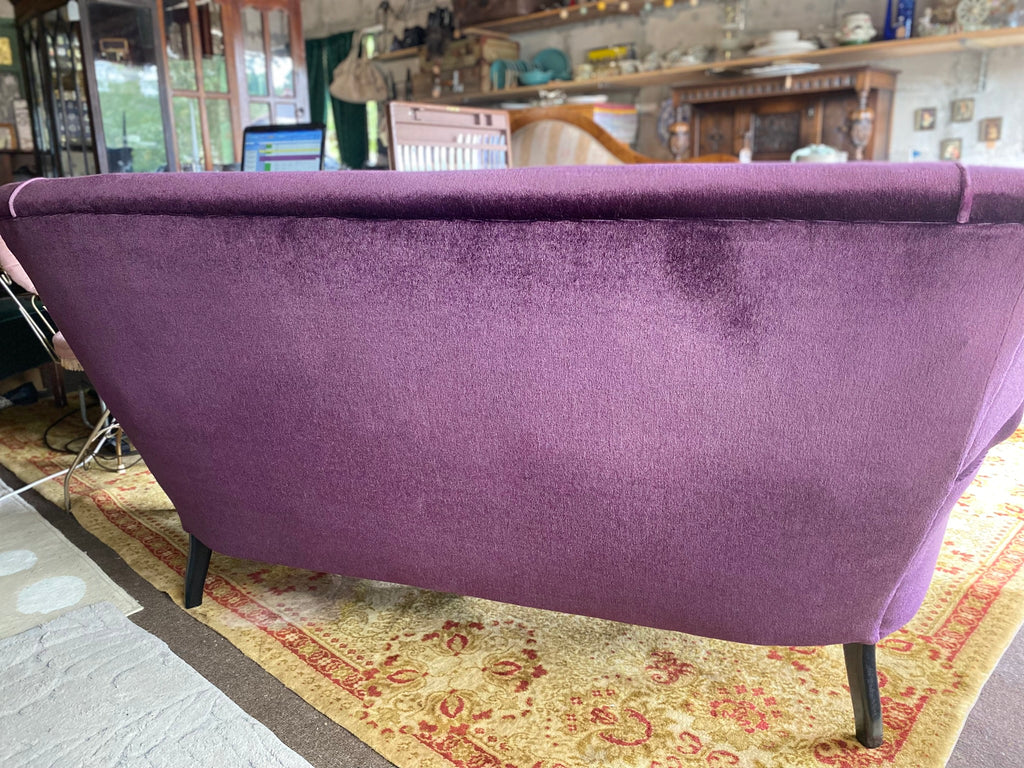 Restored vintage plum purple velvet sofa
