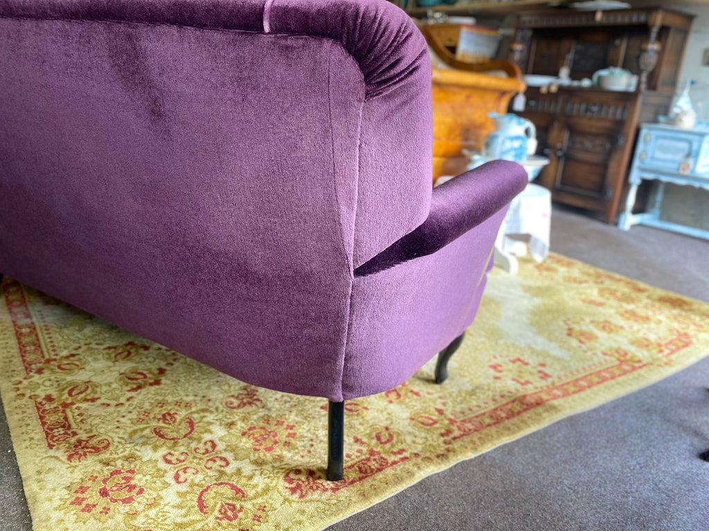 Restored vintage plum purple velvet sofa