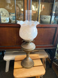 Elegant antique oil lamp - with light pink glass dome
