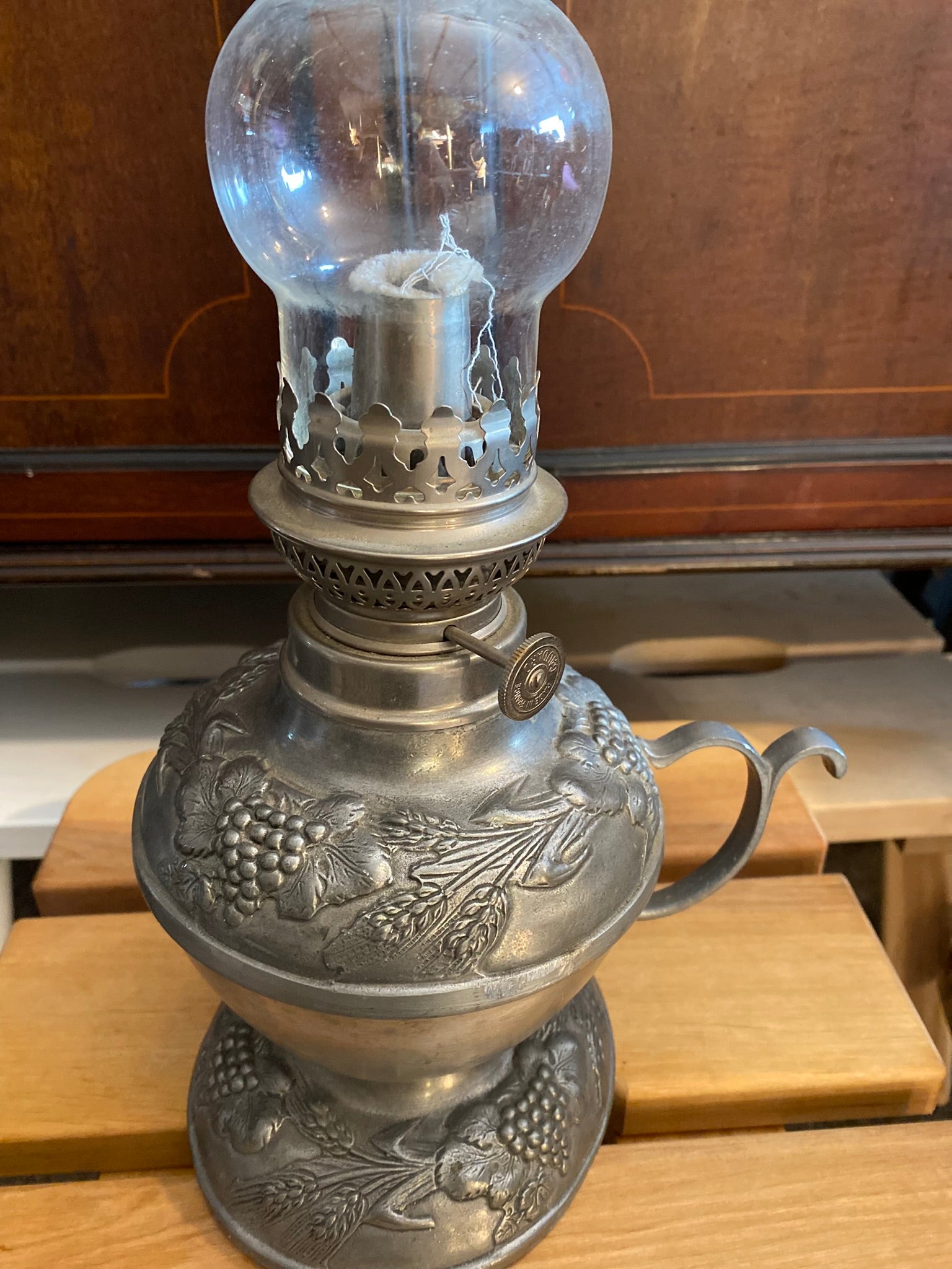 Antique French pewter oil lamp