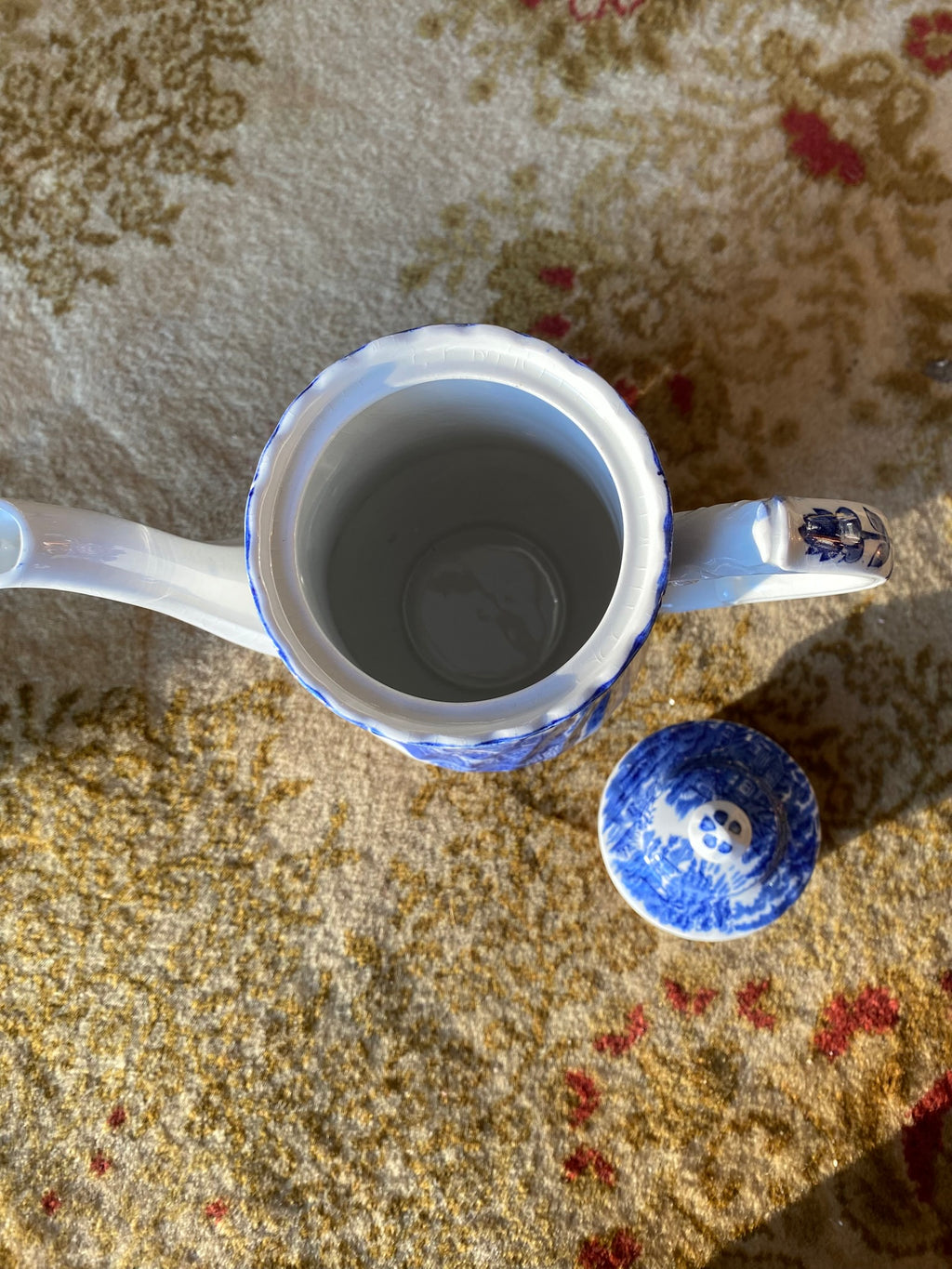 Vintage “Enoch Wood's English Scenery” teapot in blue and white