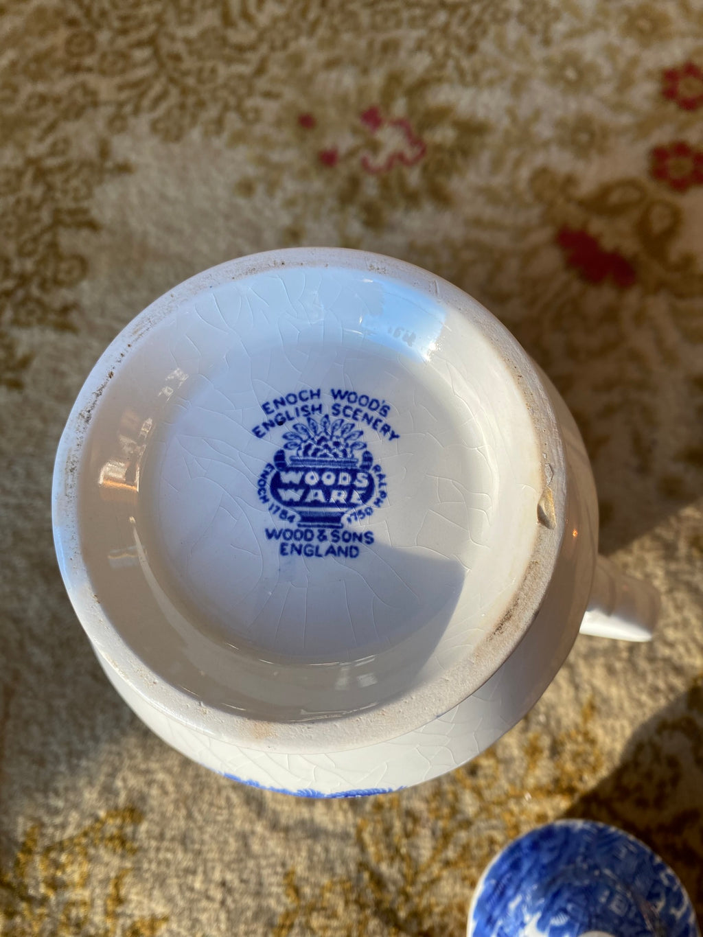 Vintage “Enoch Wood's English Scenery” teapot in blue and white
