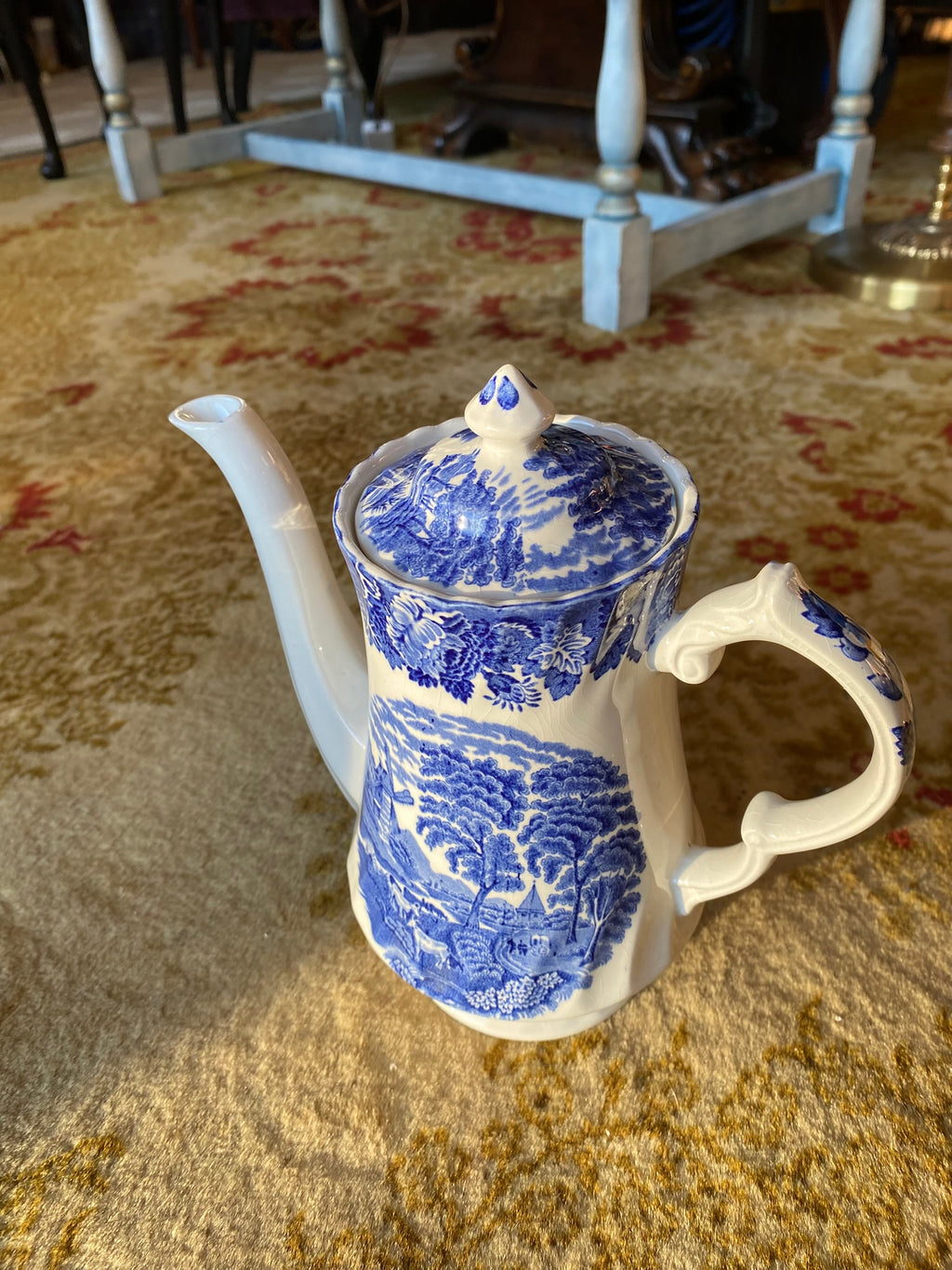 Vintage “Enoch Wood's English Scenery” teapot in blue and white