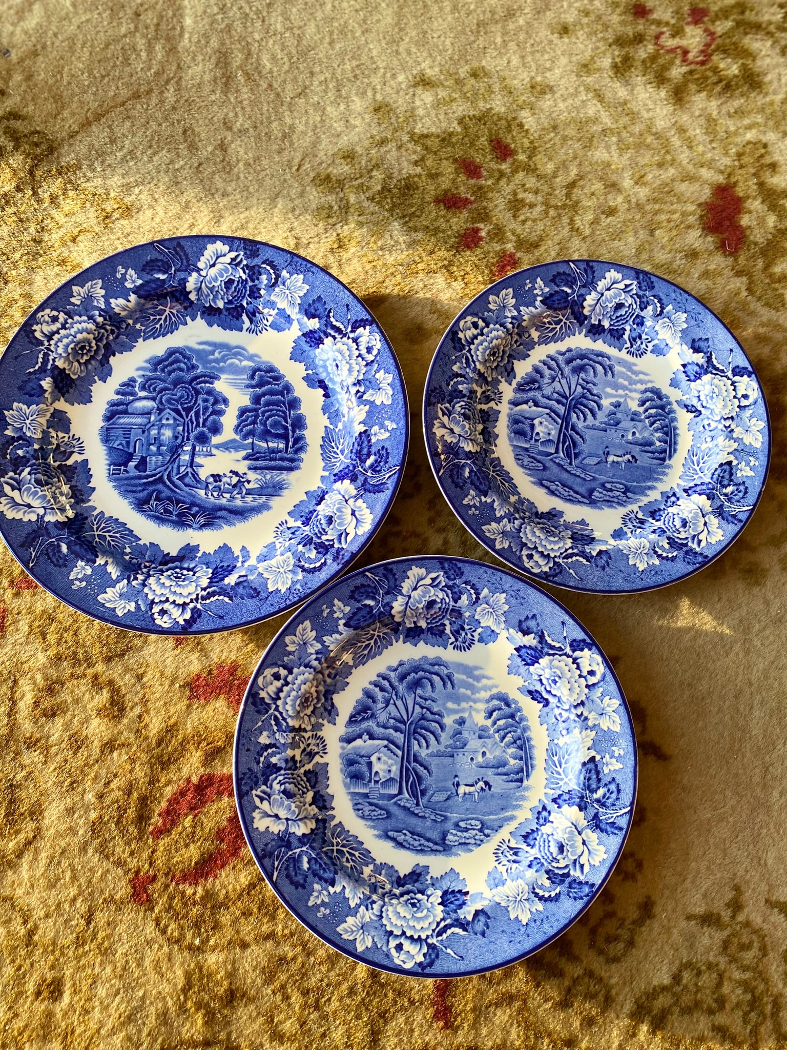 3-piece vintage “Enoch Wood's English Scenery” blue and white plate set
