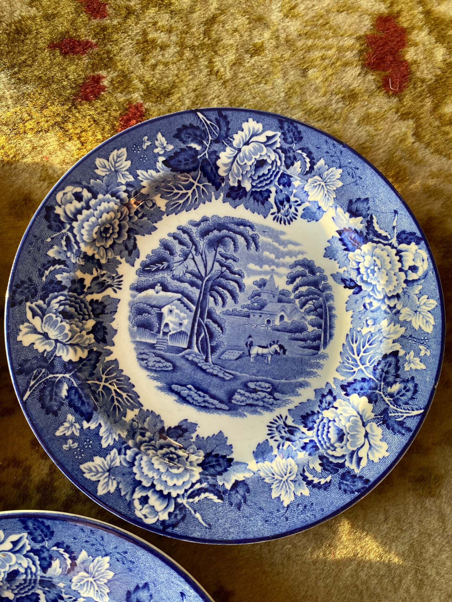 3-piece vintage “Enoch Wood's English Scenery” blue and white plate set