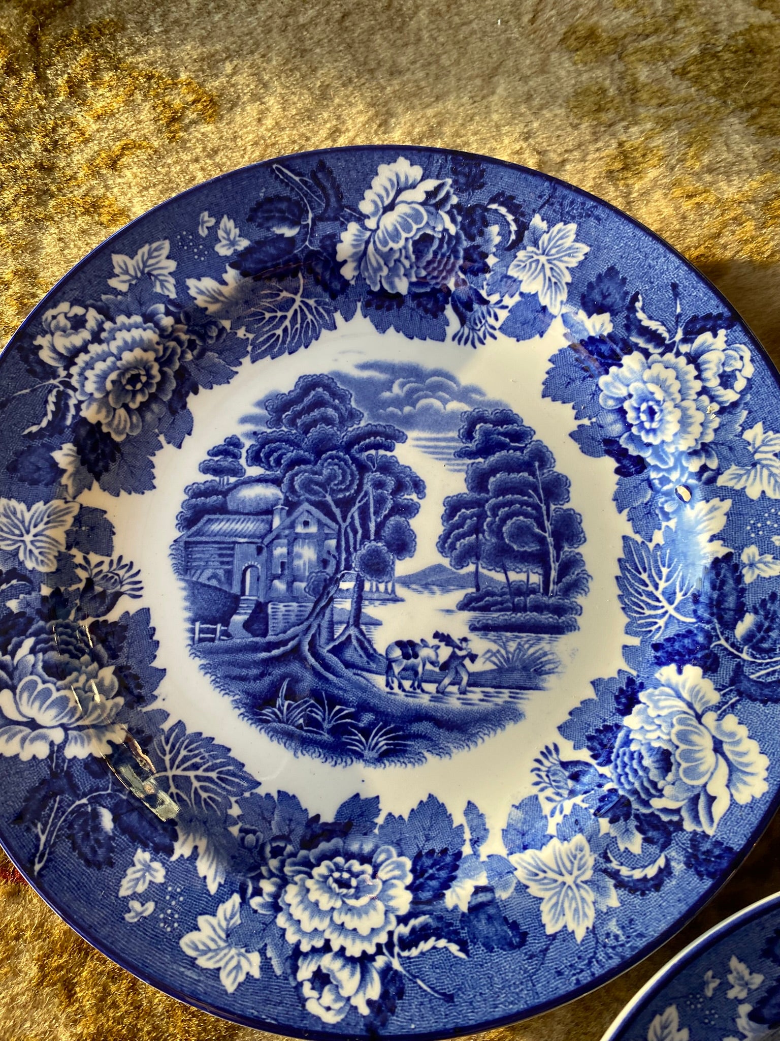 3-piece vintage “Enoch Wood's English Scenery” blue and white plate set