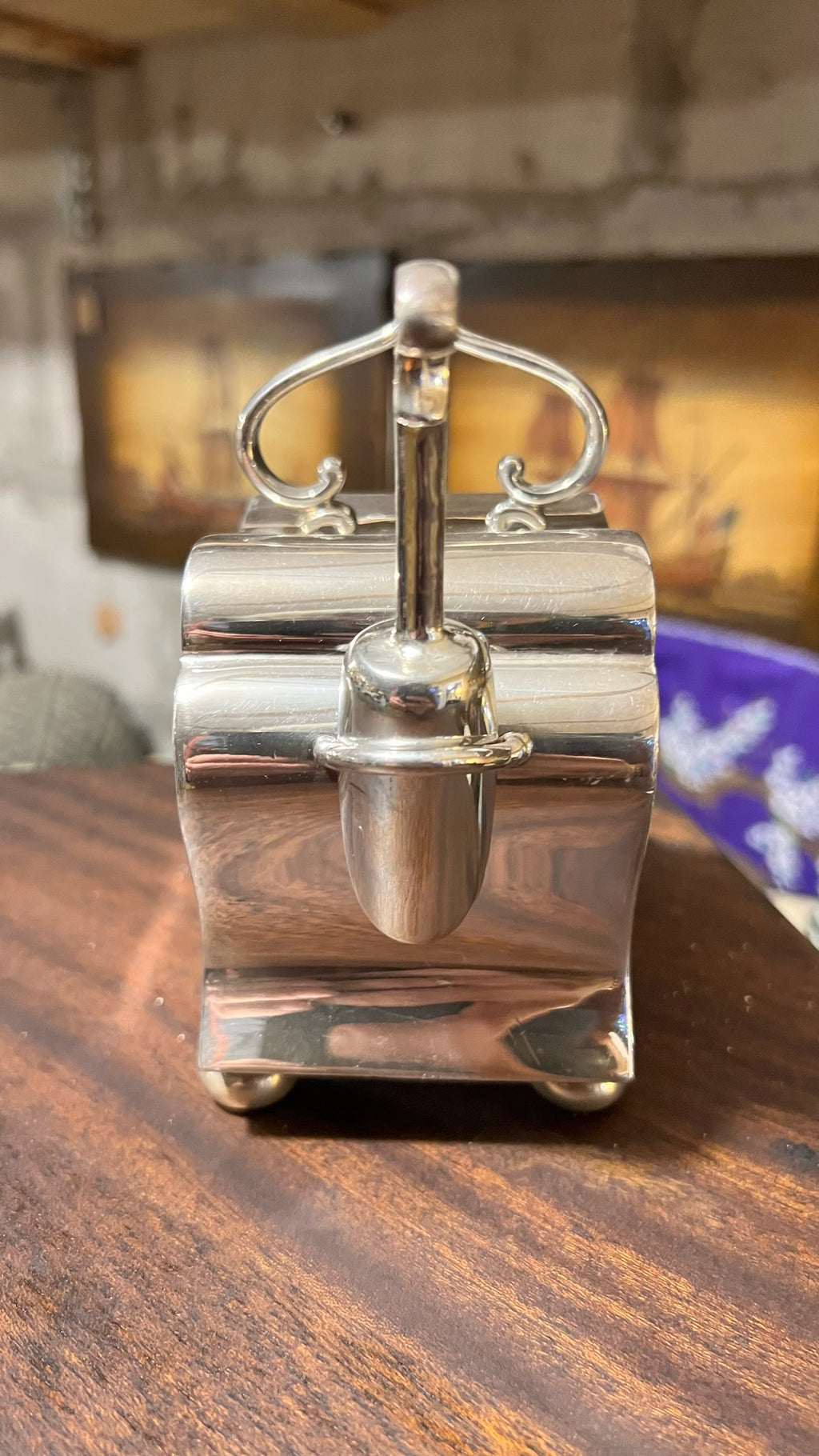 Antique silver-plated sugar bowl with spoon