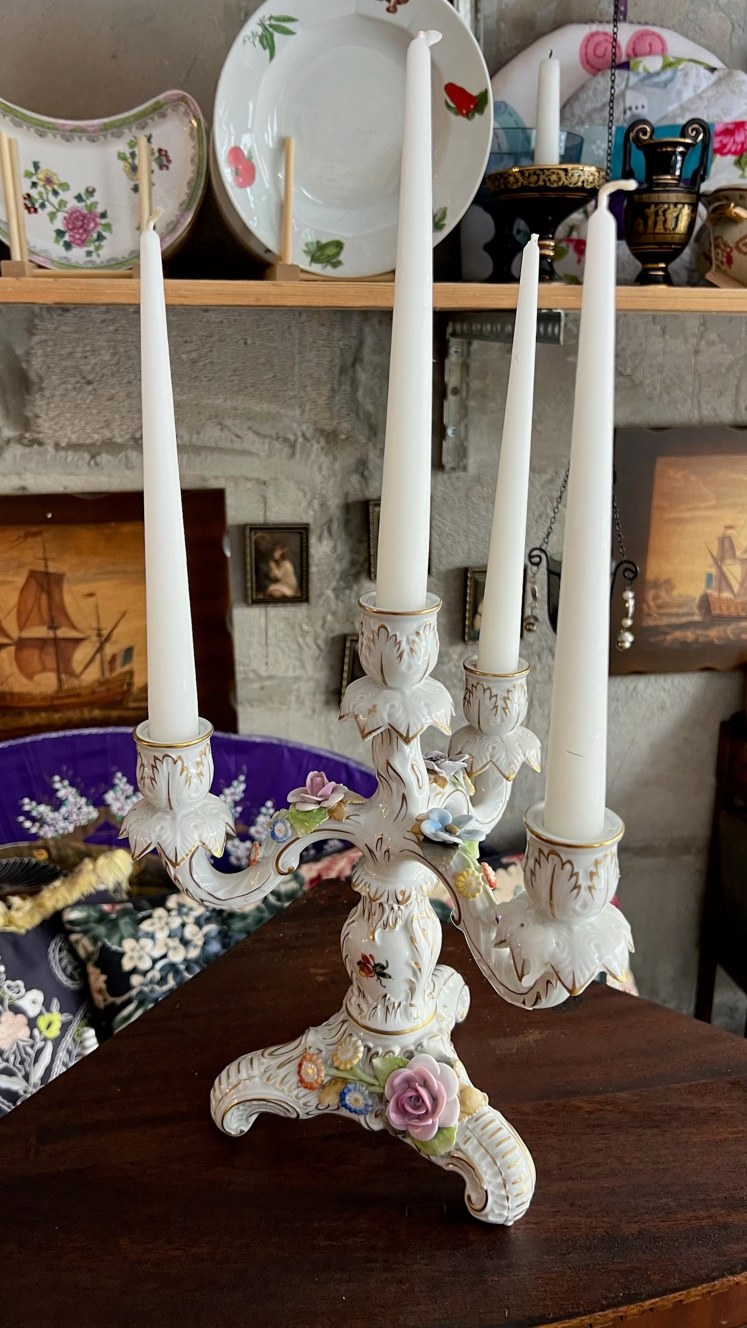 Antique hand-painted porcelain candelabra – 4 branches