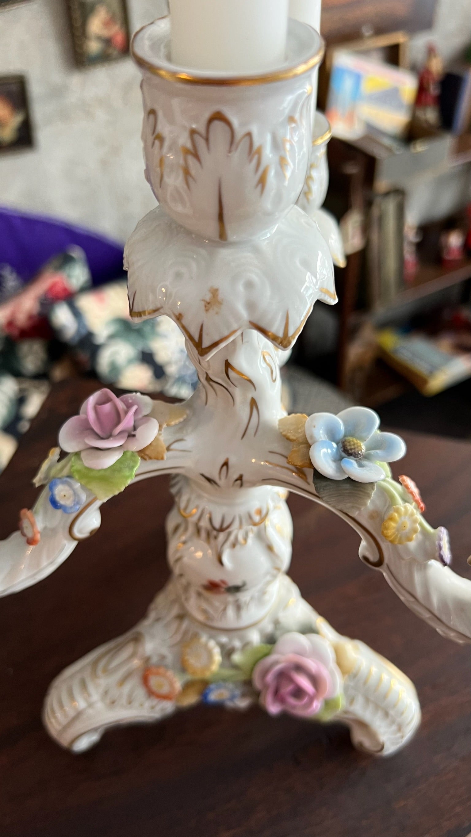 Antique hand-painted porcelain candelabra – 4 branches
