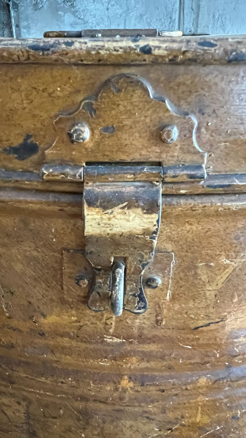 Antique metal hat box/storage box