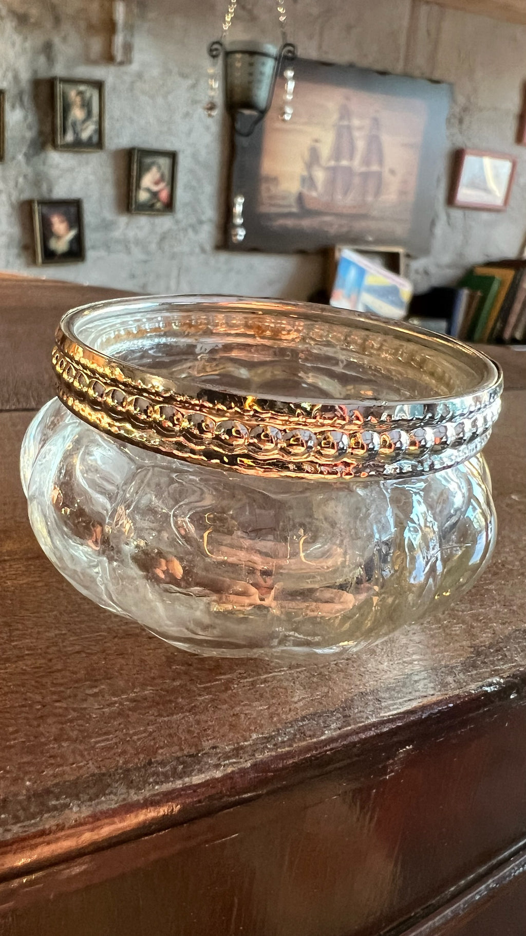 Antique English glass salt shaker with sterling silver spoon