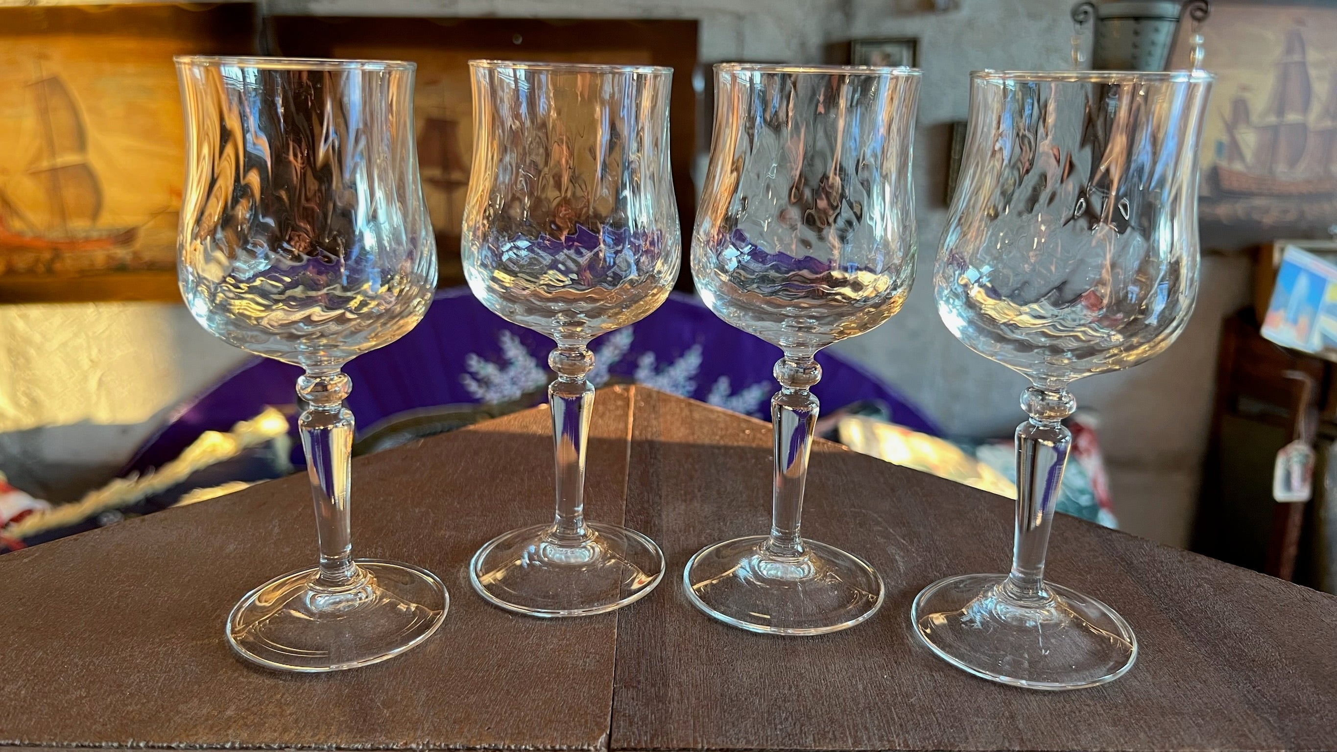 Vintage textured glass goblet set