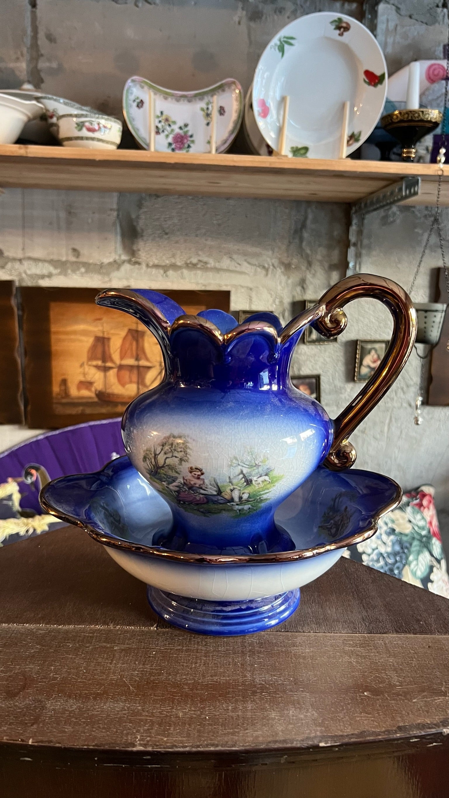 Vintage blue jug and bowl set
