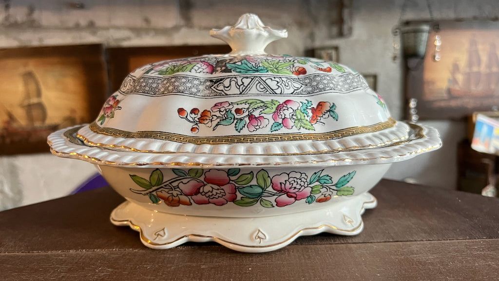 Vintage Adams “Indian Tree” lidded serving bowl / terrine
