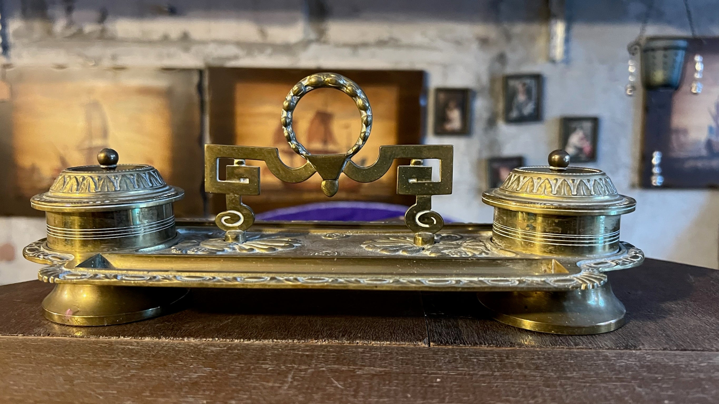 Antique brass double inkpot (c. 1890–1910)