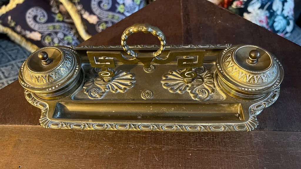 Antique brass double inkpot (c. 1890–1910)