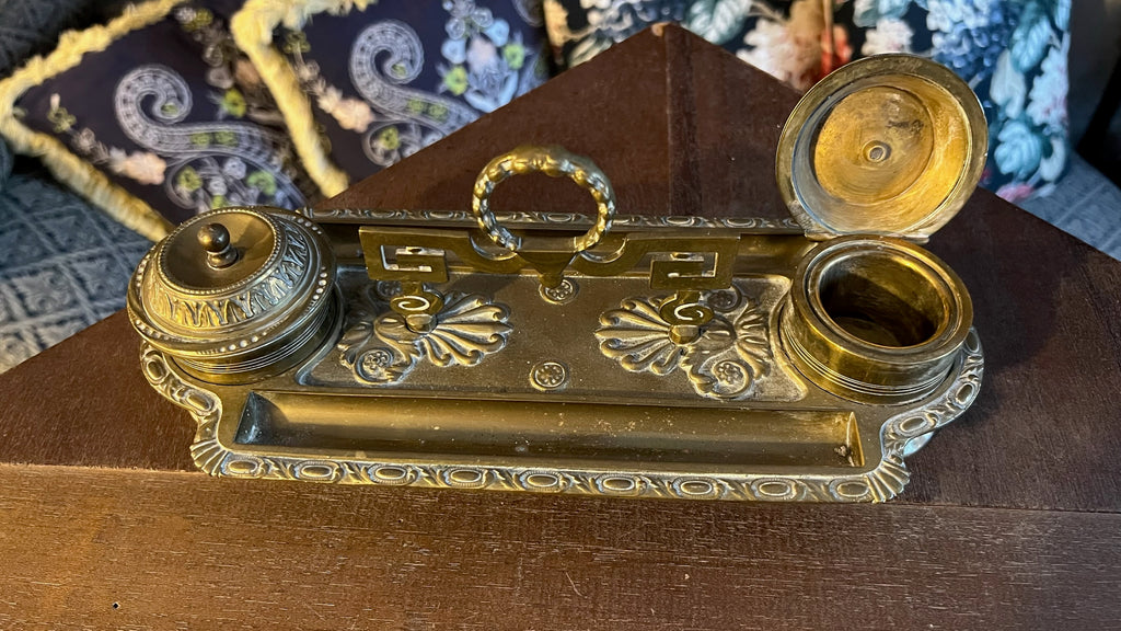 Antique brass double inkpot (c. 1890–1910)
