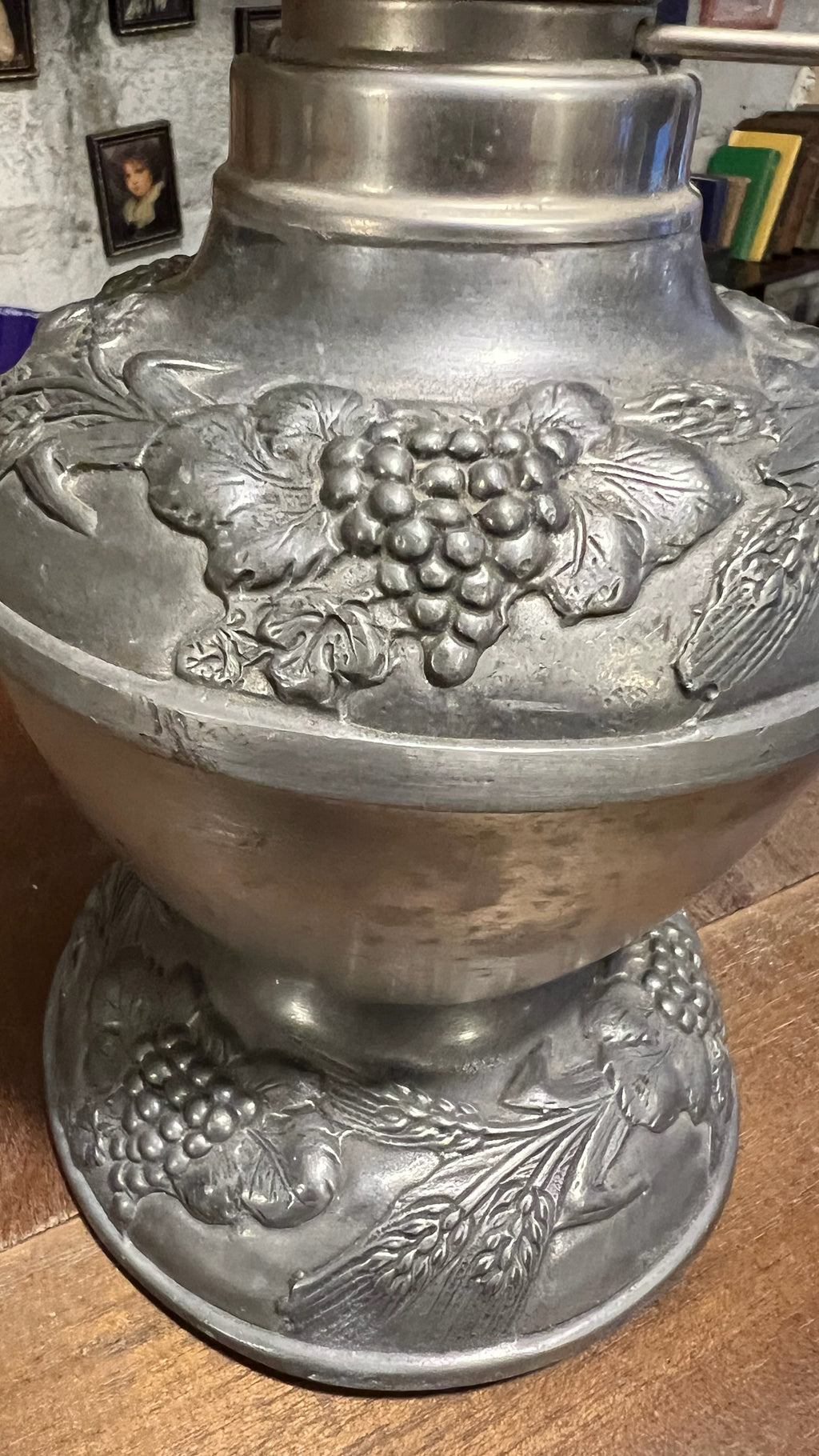 Antique French pewter oil lamp