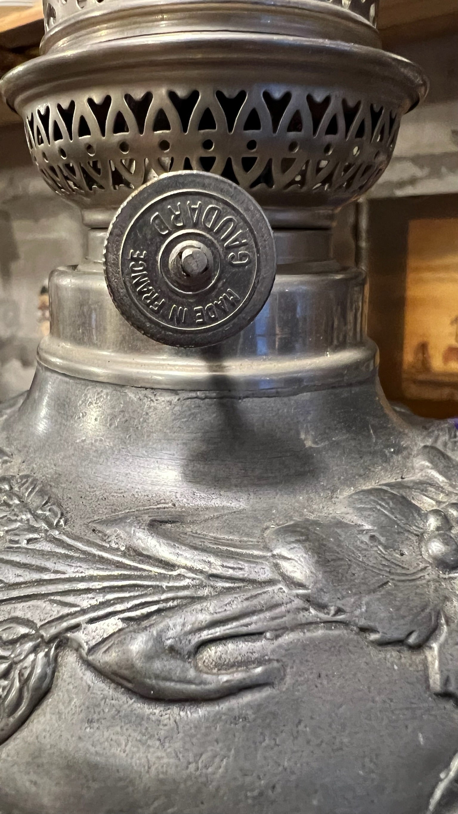 Antique French pewter oil lamp
