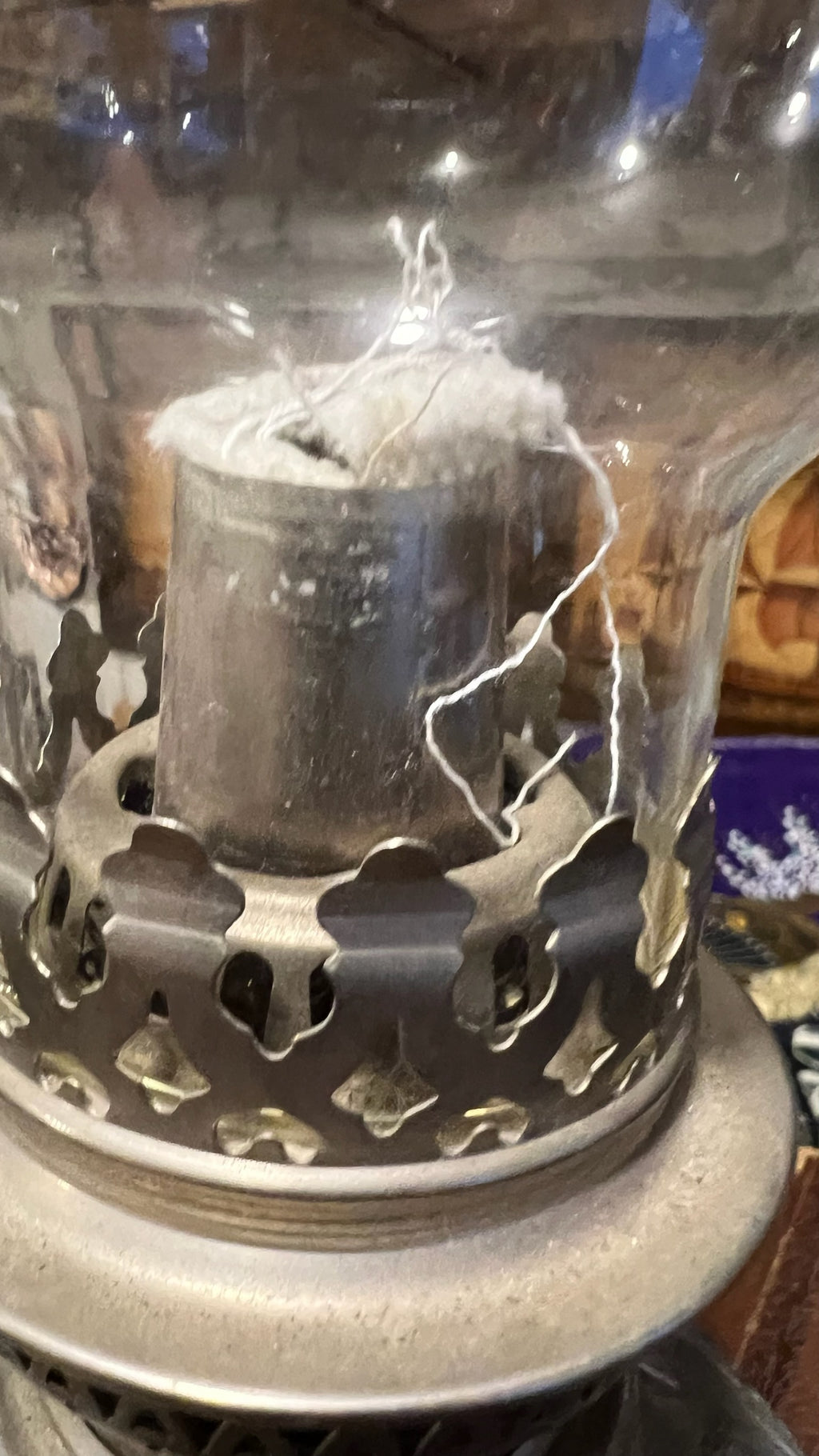 Antique French pewter oil lamp