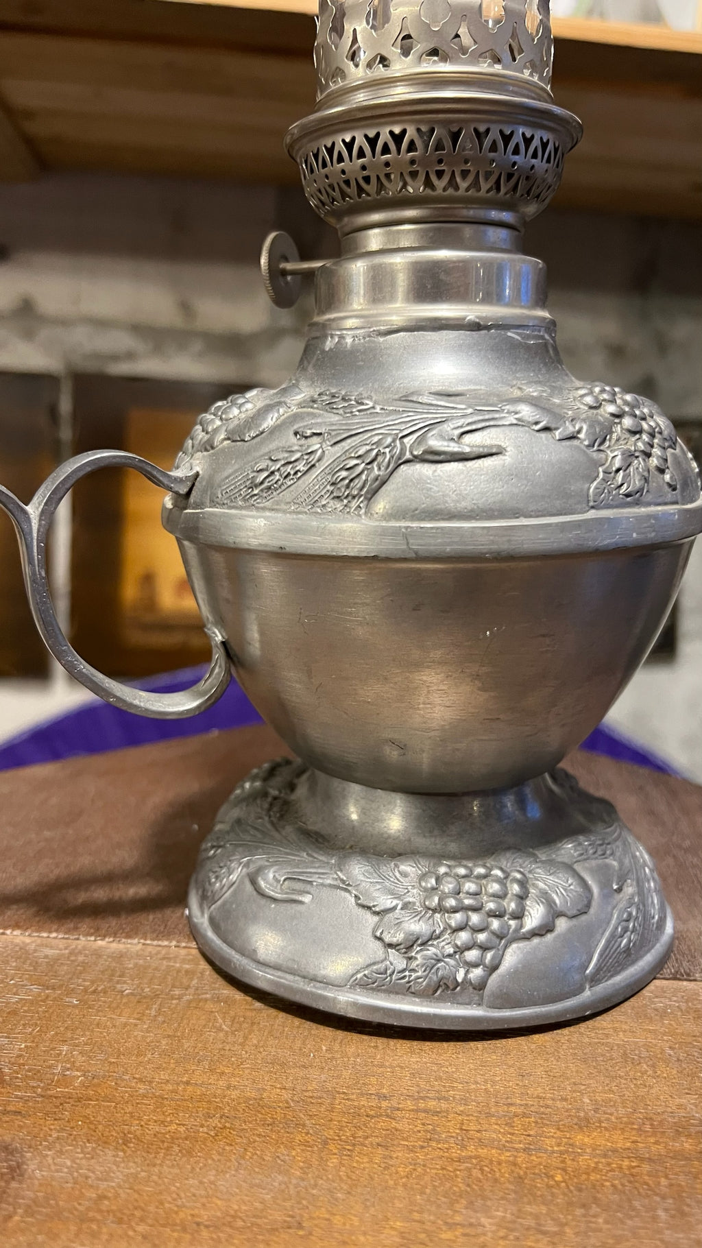 Antique French pewter oil lamp