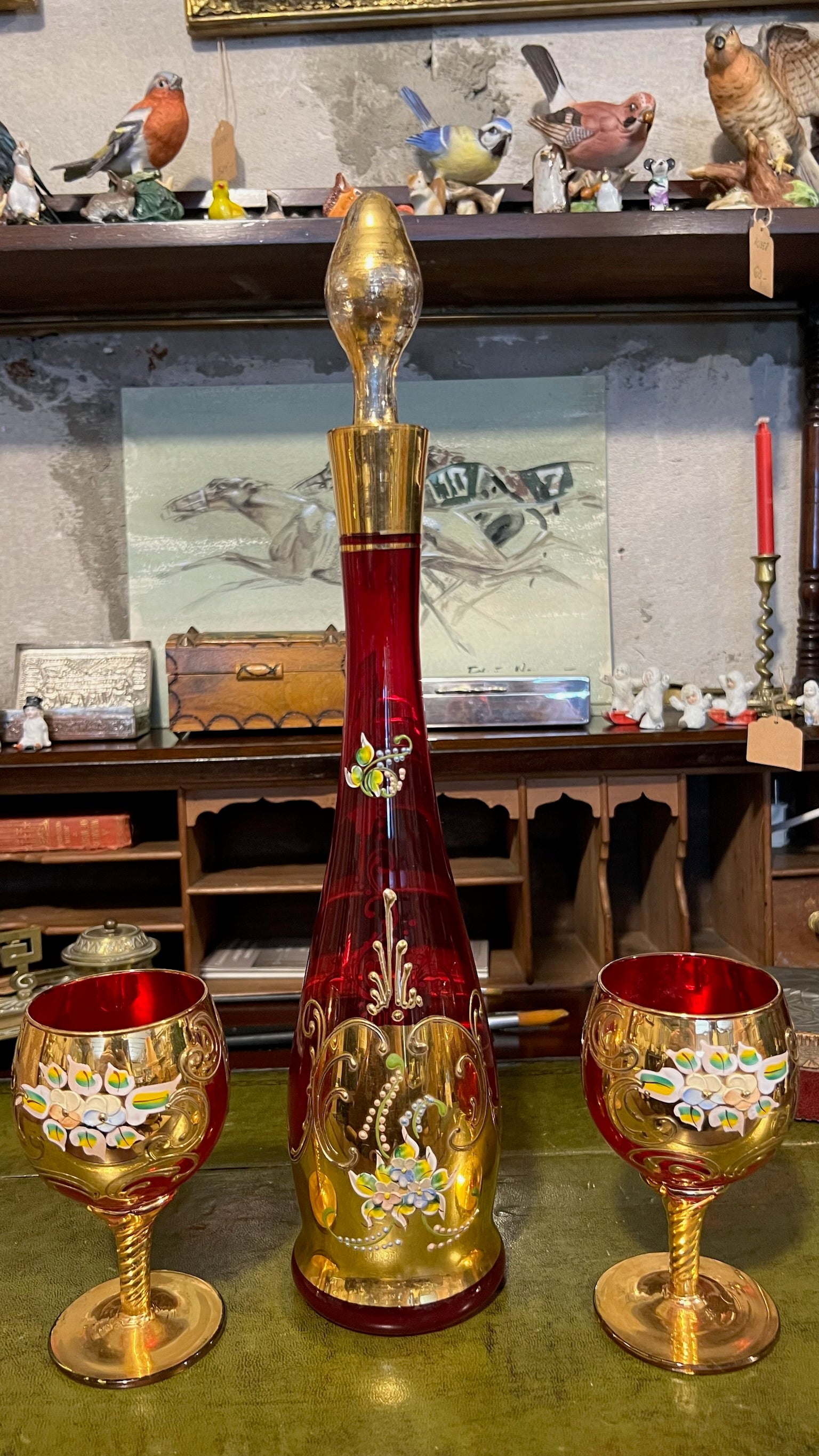 Bohemian Ruby Red Glass Carafe Set