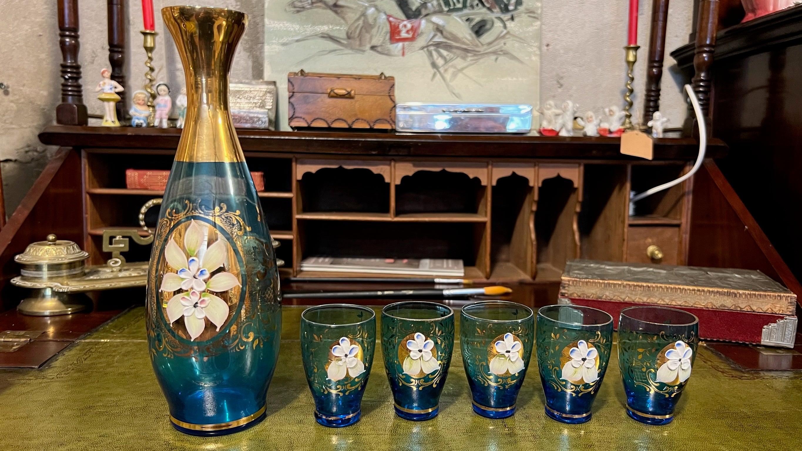 Vintage Murano-style Bohemian enameled glass set (1950-1970)