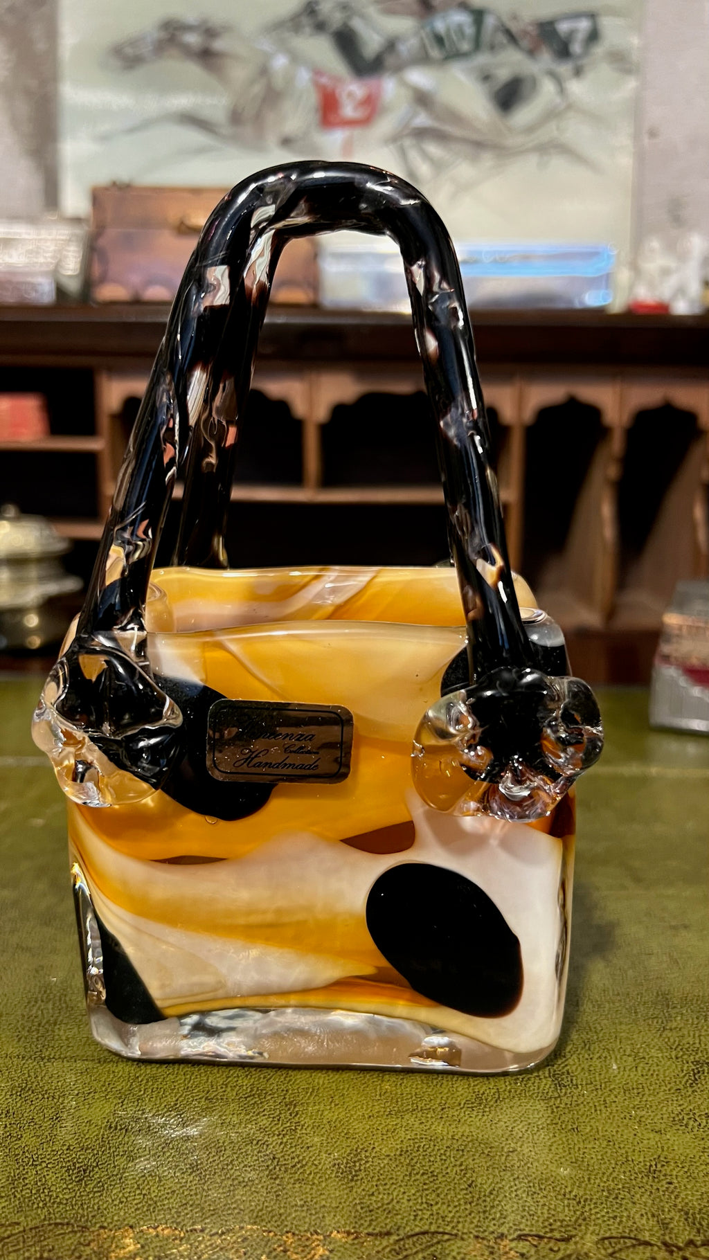 Handmade art glass handbag sculpture (Vincenza Collection)