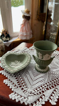 Wedgwood Jasperware sage green set – heart bowl and small vase